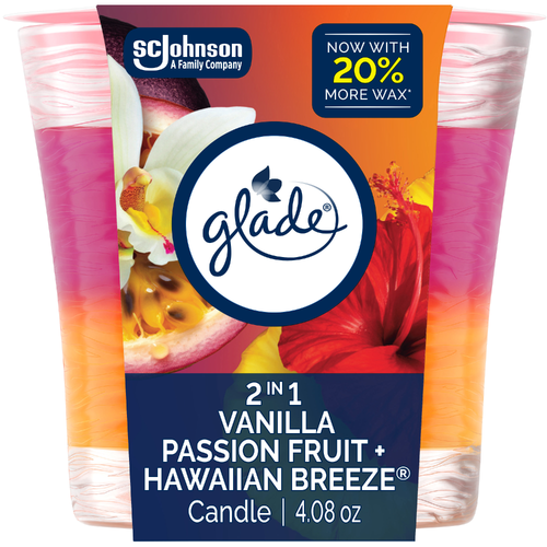 Glade 2in1 Single Wick Candle, Hawaiian Breeze + Vanilla Passion Fruit - 4.08 Ounce