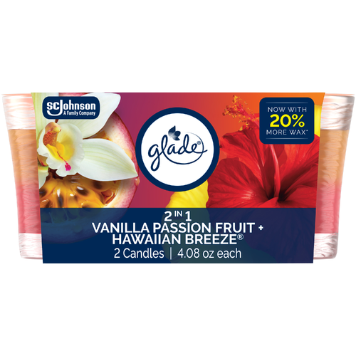 Glade 2in1 Single Wick Candles, Hawaiian Breeze + Vanilla Passionfruit - 8.16 Ounce