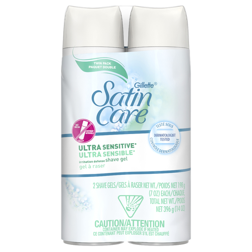 Gillette Venus Satin Care Ultra Sensitive Skin Shave Gel, Shaving Cream For Women, Fragrance Free, Twin Pack, 2pk - 14 Ounce