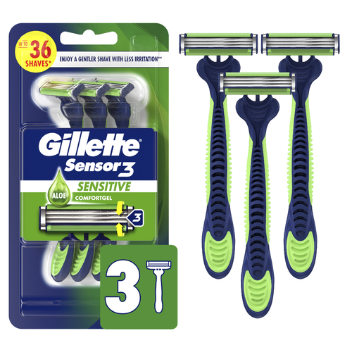 Gillette Sensor3 Sensitive Men's Disposable Razor - 3 Count