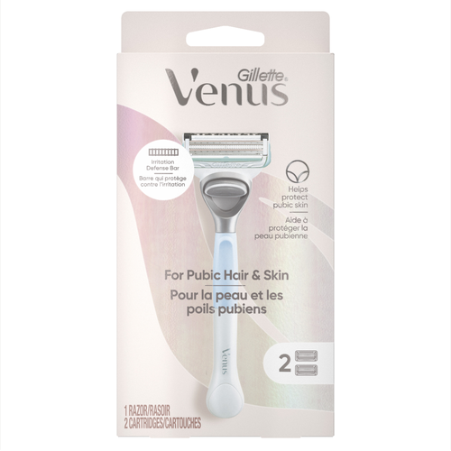 Venus Gillette For Pubic Hair And Skin, Women's Razor Handle + 2 Blade Refills - 1 Count