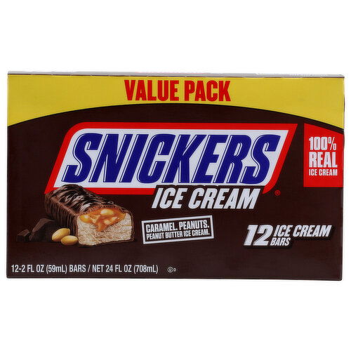 Snickers Ice Cream Bars, Value Pack - 2 Fluid Ounce - 12 Count