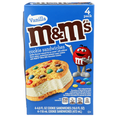 M&M'sVanilla Cookie Sandwiches With Ice Cream 4-Ct Box - 4 Fluid Ounce - 4 Count