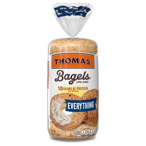 Thomas' Everything Bagels, 6 Pre-Sliced Bagels With No High Fructose Corn Syrup, Bag - 3.333 Ounce - 6 Count