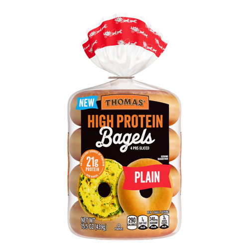 Thomas’  Sliced High Protein Plain Bagels - 15.5 Ounce Image 1 of 2