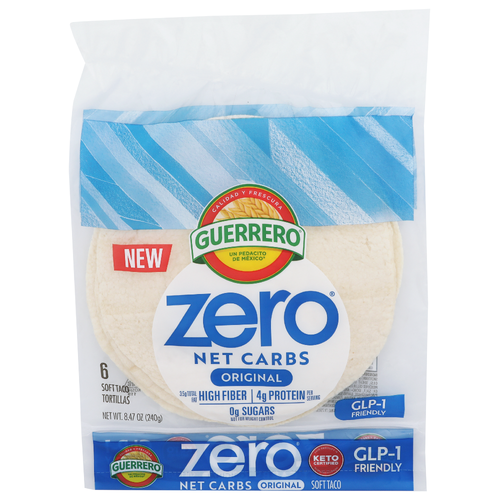 Guerrero Flour Zero Net Carbs Original Tortillas, Soft Taco Size - 1.412 Ounce - 6 Count