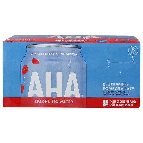 Aha Sparkling Water Blueberry + Pomegranate - 12 Fluid Ounce - 8 Count
