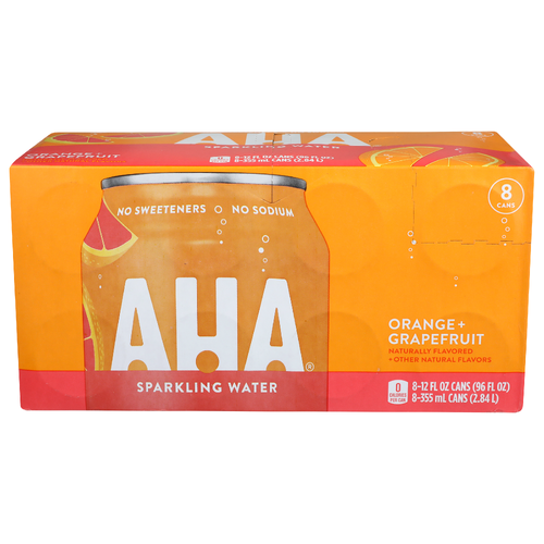 Aha Sparkling Water Orange + Grapefruit - 12 Fluid Ounce - 8 Count