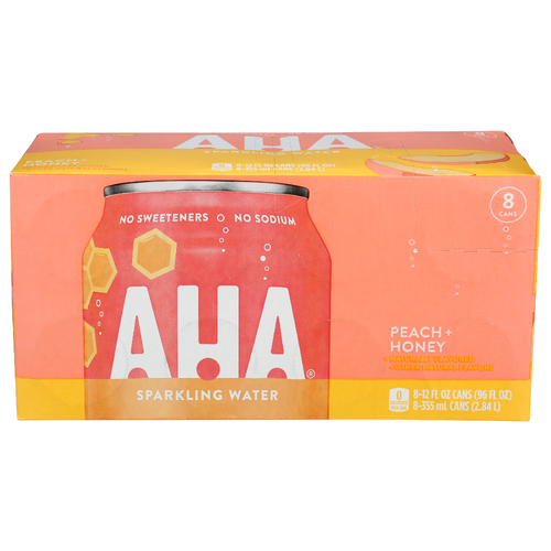 Aha Sparkling Water Peach + Honey - 12 Fluid Ounce - 8 Count