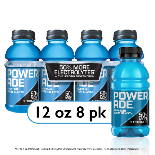 Powerade Mountain Berry Blast Electrolyte Sports Drink, Bottles, 8 Pack - 96 Fluid Ounce