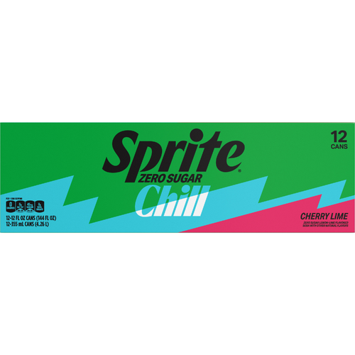 Sprite ® Chill Zero Sugar Cherry Lime Natural Flavor Soda Soft Drink Cans, , 12 Pack - 144 Fluid Ounce