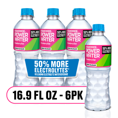Powerade Zero Sugar Strawberry Kiwi Enhanced Water Bottles - 16.9 Fluid Ounce - 6 Count