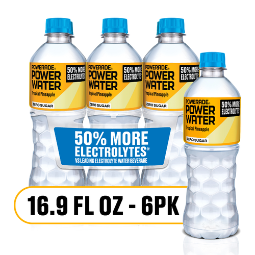 Powerade Zero Sugar Tropical Pineapple Enhanced Water Bottles - 16.9 Fluid Ounce - 6 Count