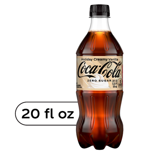 Coca-Cola Zero Sugar Holiday Creamy Vanilla Soda Bottle - 20 Fluid Ounce