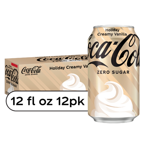 Coca-Cola Zero Sugar Holiday Creamy Vanilla Soda Cans - 12 Fluid Ounce