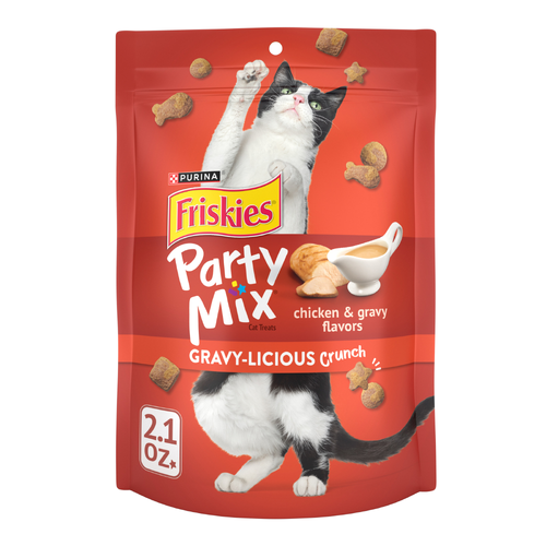Purina Friskies Cat Treats, Party Mix Gravy-Licious Crunch Chicken And Gravy Flavors - 2.1 Ounce