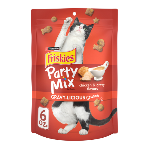 Purina Friskies Cat Treats, Party Mix Gravy-Licious Crunch Chicken And Gravy Flavors - 6 Ounce