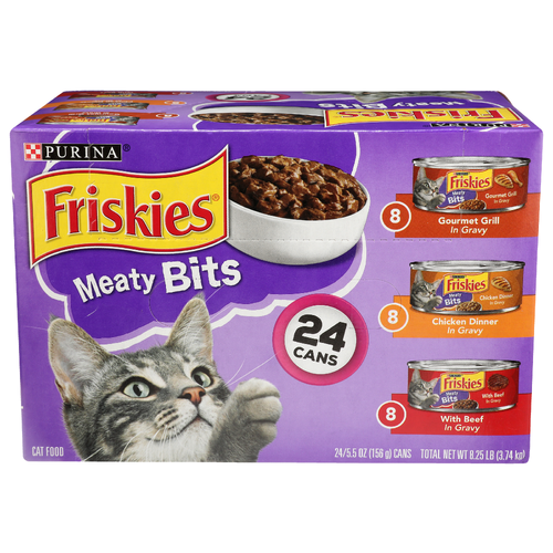 Purina Friskies Gourmet Grill In Gravy, Chicken Dinner Beef Meaty Bits Variety Pack - 5.5 Ounce - 24 Count