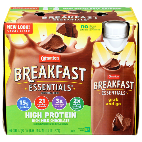 Carnation Breakfast Essentials Rich Milk Chocolate High Protein Nutritional Drink - 8 Fluid Ounce - 6 Count
