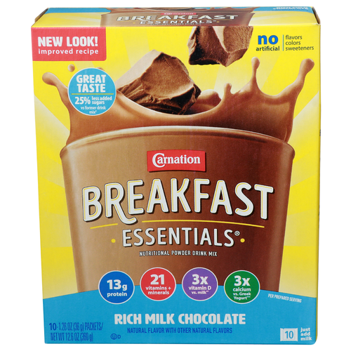 Carnation Breakfast Essentials Rich Milk Chocolate Essential - 1.26 Ounce - 10 Count