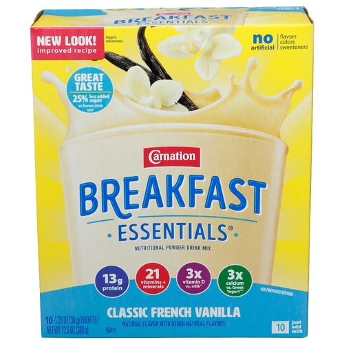 Carnation Breakfast Essentials Classic French Vanilla Nutritional Powder Drink Mix - 1.26 Ounce - 10 Count