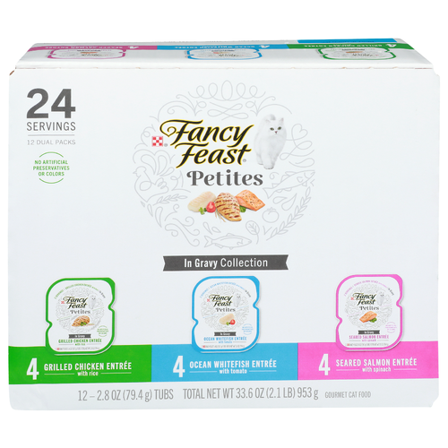 Fancy Feast Grilled Chicken Entree With Rice Ocean Whitefish Tomato Seared Salmon Spinach In Gracy Collection Petites Gourmet Cat Food - 2.8 Ounce - 12 Count