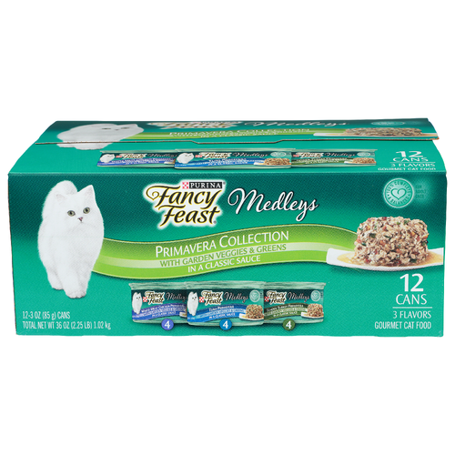 Purina Fancy Feast Primavera Collection With Garden Veggies & Green In a Classic Sauce Medleys Gourmet Cat Food Variety Pack - 3 Ounce - 12 Count