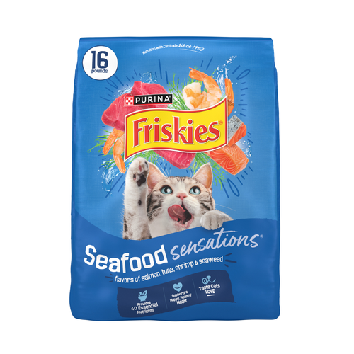 Purina Friskies Dry Cat Food Seafood Sensations With Salmon, Tuna, And Shrimp Flavors - 16 Pound Image 1 of 4