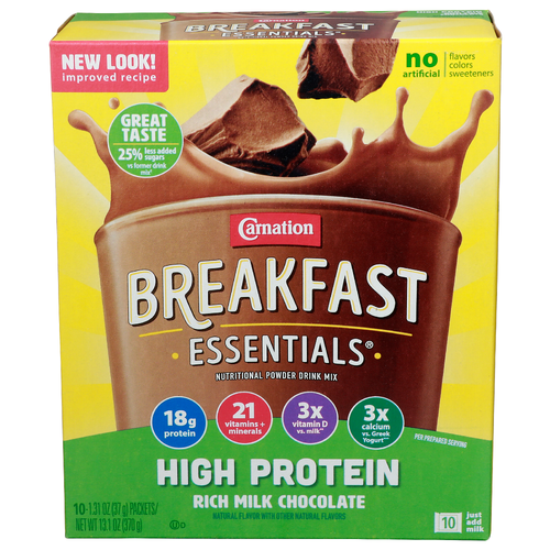 Carnation Breakfast Essentials Rich Milk Chocolate Nutritional Powder Drink Mix - 1.31 Ounce - 10 Count