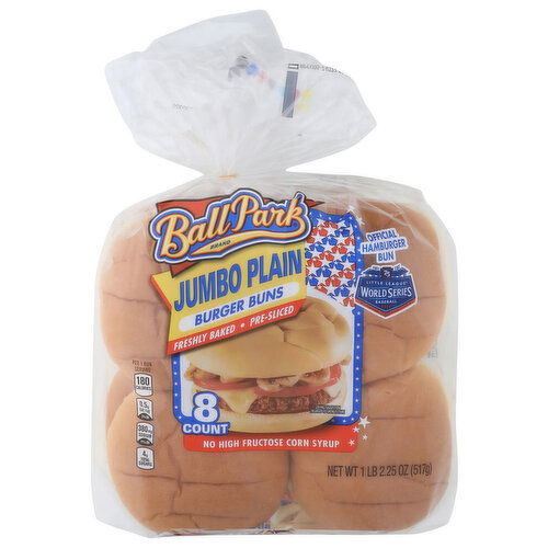Ballpark Pre-Sliced Jumbo Plain Burger Buns - 2.281 Ounce - 8 Count