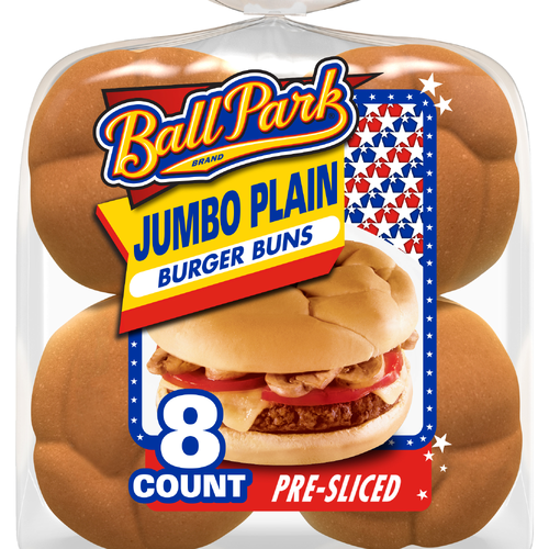 Ball Park Jumbo Plain Burger Buns, , Each White Pre-Sliced Hamburger Bag - 18.25 Ounce