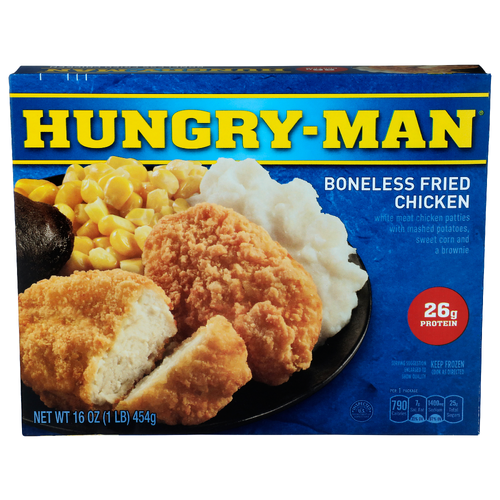 Hungry-Man White Meat Chicken Patties With Mashed Potatoes, Sweet Corn And a Brownie Frozen Meal Boneless Fried - 16 Ounce