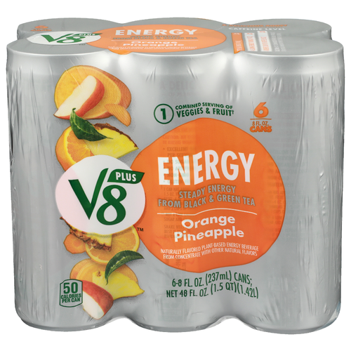 V8 Plus Energy Orange Pineapple Plant Based Beverage - 8 Fluid Ounce - 6 Count
