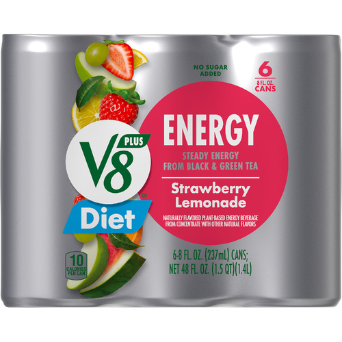 V8 +energy Diet Strawberry Lemonade Juice Energy Drink, Can 6 Pack - 48 Fluid Ounce