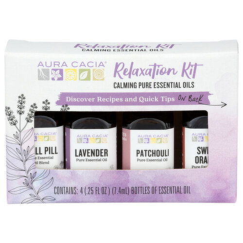 Aura Cacia Chill Pill, Lavender, Patchouli, Sweet Orange Discover Relaxation Kit - 0.25 Fluid Ounce - 4 Count