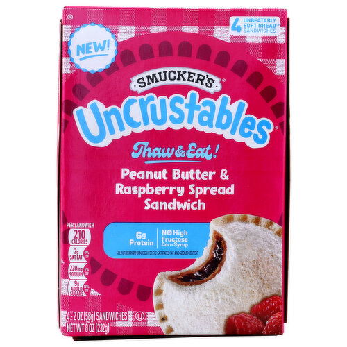 Smucker's Sandwich, Peanut Butter & Raspberry Spread - 2 Ounce - 4 Count