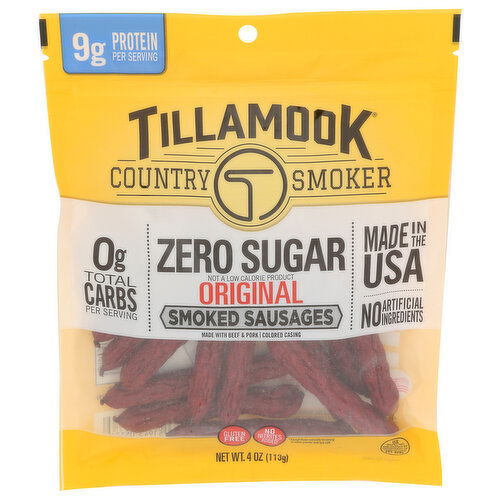 TILLAMOOK COUNTRY SMOKER Smoked Sausage Zero Sugar Original Sausages In a Bag 12 - 4 Ounce
