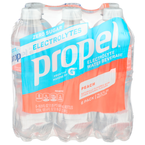 Propel Peach Electrolyte Water Beverage - 16.9 Fluid Ounce - 6 Count