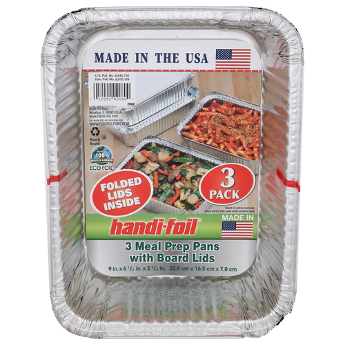 Handi-Foil 3 Meal Prep Pans With Board Lids - 3 Count