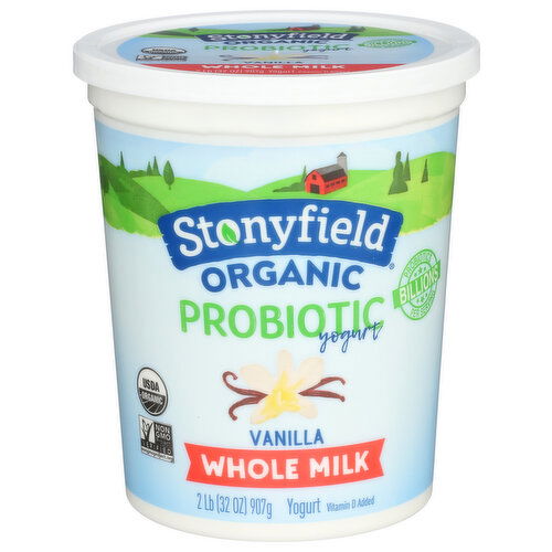 Stonyfield Organic Vanilla Probiotic Yogurt, Multi-Serving Whole Milk French - 2 Pound
