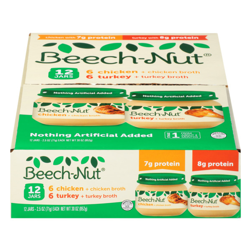 Beech-Nut Stage 1 Meat Baby Food Variety Pack, Chicken & Turkey, Jar 12 Pack - 30 Ounce