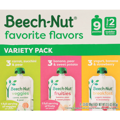 Beech-Nut Variety Pack Stage 2-4 Fruit & Veggies Toddler Pouch - 31.5 Ounce
