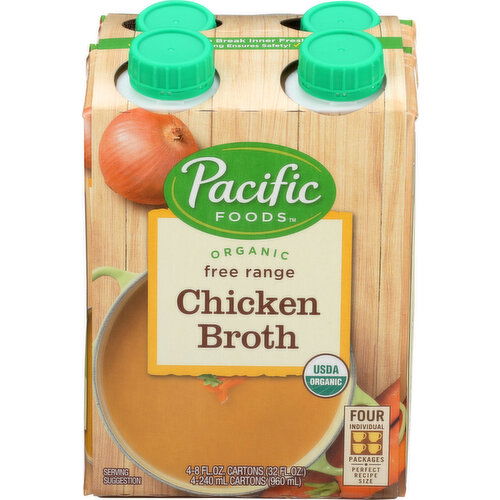 Pacific Foods Broth Free Range Chicken - 8 Fluid Ounce - 4 Count