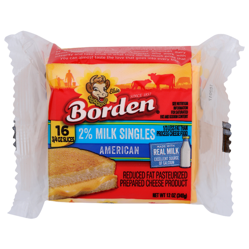 Borden Reduced Fat Pasteurized Prepared Cheese Product 2% Milk Singles - 0.75 Ounce - 16 Count
