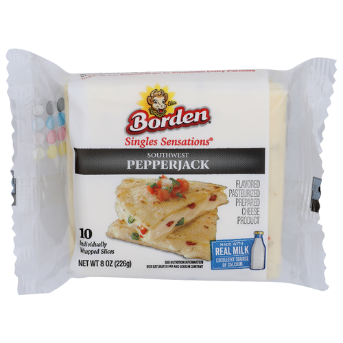 Borden Singles Sensastions Flavored Pasteurized Prepared Cheese Product Southwest Pepperjack - 0.8 Ounce - 10 Count