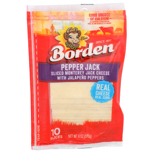 Elsie Borden Pepper Jack Jalapeno Peppers Sliced Monterey Cheese - 0.6 Ounce - 10 Count