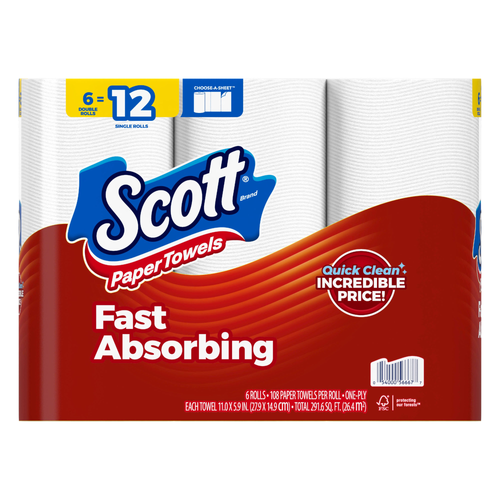 Scott Dbl Rl Cas Twl 6 Pk 108 Fsc Mix Sgsch Coc 005460 - 0.83 Cubic foot Image 1 of 2