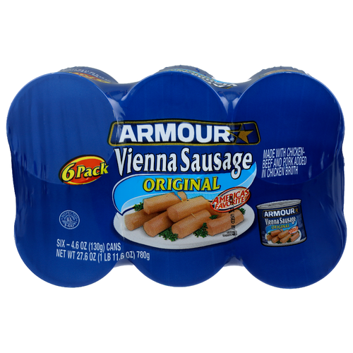 Armour Made With Chicken-Beef And Pork Added In Chicken Broth Original Vienna Sausage - 4.6 Ounce - 6 Count