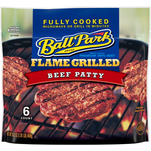 Ball Park Fully-Cooked Flame Grilled Original Beef Patties, Frozen, Resealable Package - 16.2 Ounce