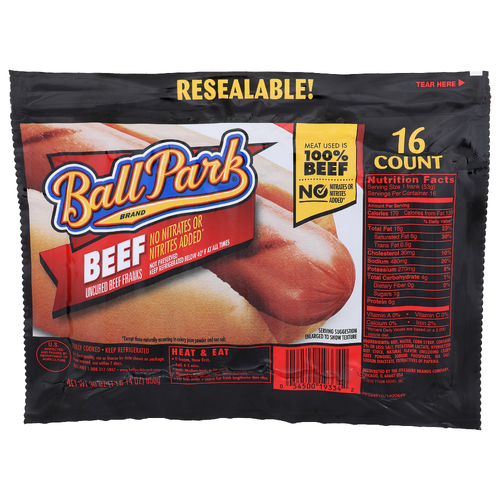 Ballpark Beef Uncured Franks - 1.875 Ounce - 16 Count
